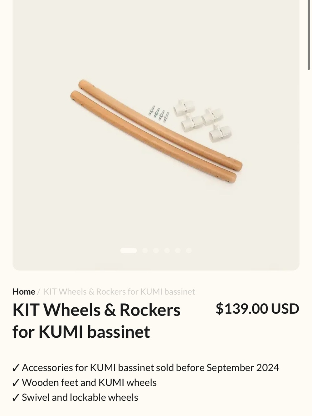 Charlie Crane KUmi Bassinet Wheels & Rockers Kit - Natural Wood